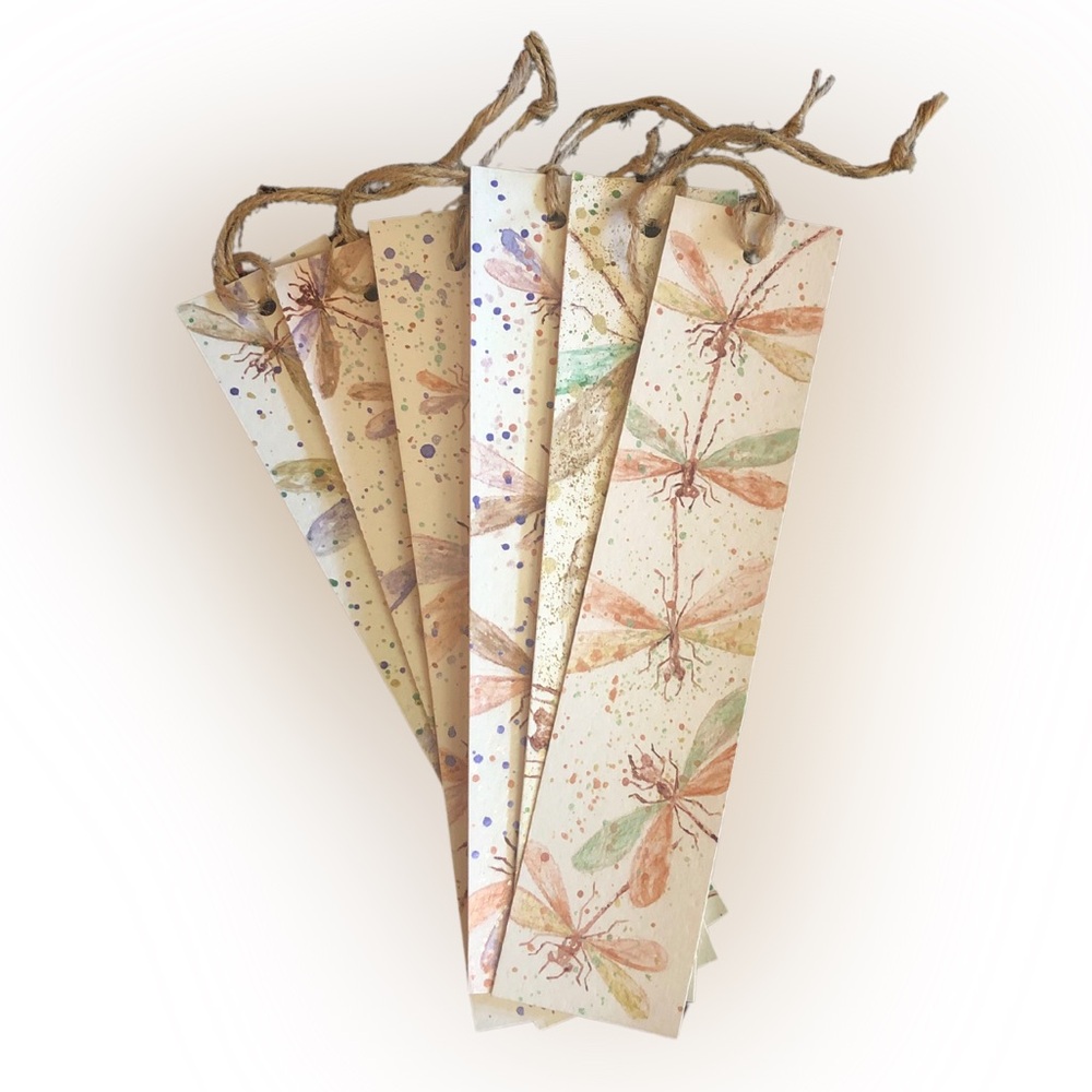 Set of 2 Hand-Painted Damselfly Bookmarks - Watercolor & Metallic Art - Picture 1 of 2